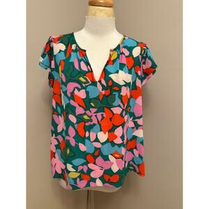 J. Crew Drapey V-Neck Top Flutter Sleeve Confetti Floral Sz Large